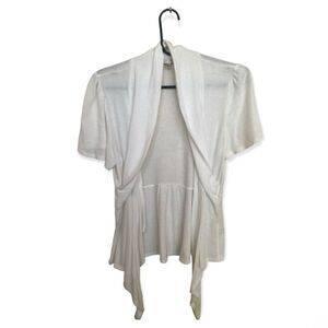 Moa Moa White Draped Open Front Short Sleeve Cardigan Cover-Up – Size L